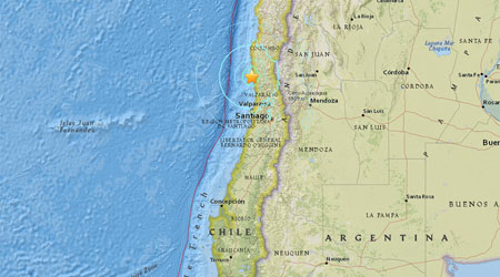 Vị trí xảy ra động đất 6,5 độ richter tại Chile.